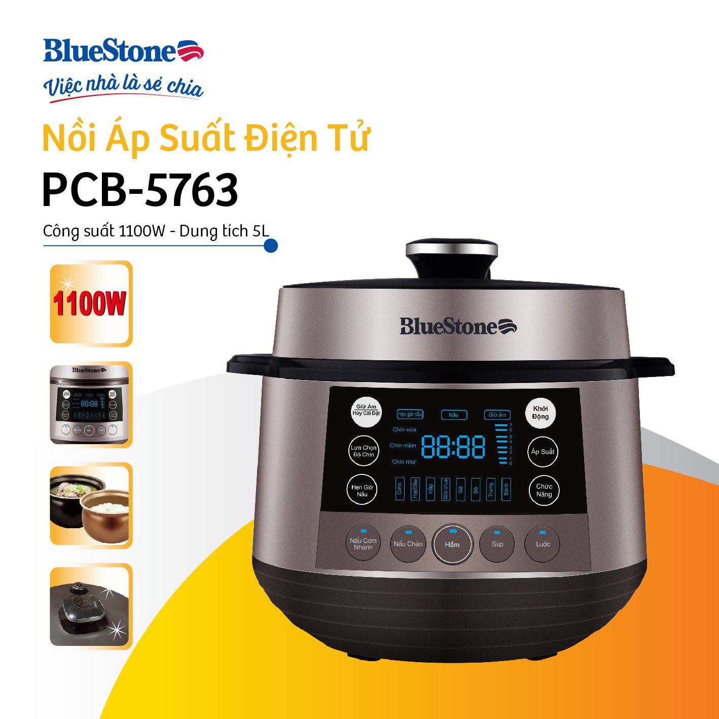 Nồi áp suất điện Bluestone 5 lít PCB-5763
